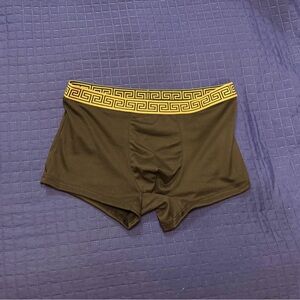 Black Men's Trunk Boxer Briefs with Gold Key Trim Waistband. Medium.